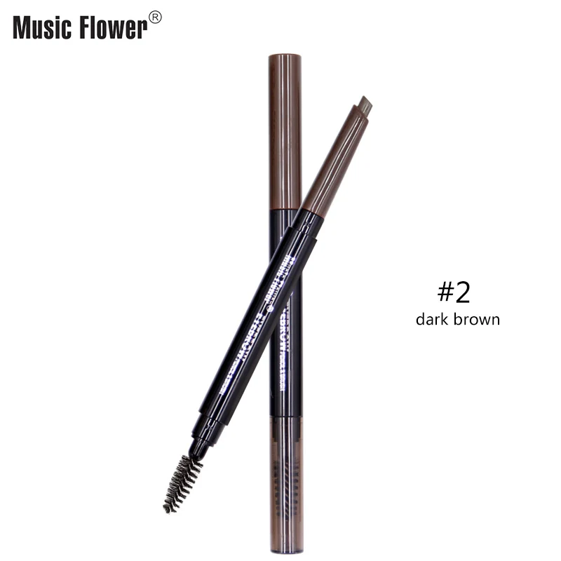 02 Бренд Music Flower, Женская ручка для бровей и кисть, набор инструментов для макияжа, профессиональный макияж для глаз, матовый карандаш для бровей, 3 цвета - Цвет: 02