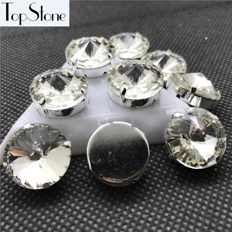 Topstone кристально чистые модные Rivoli Камни с металлическим клеем 6 8 10 12 14 16 18 мм