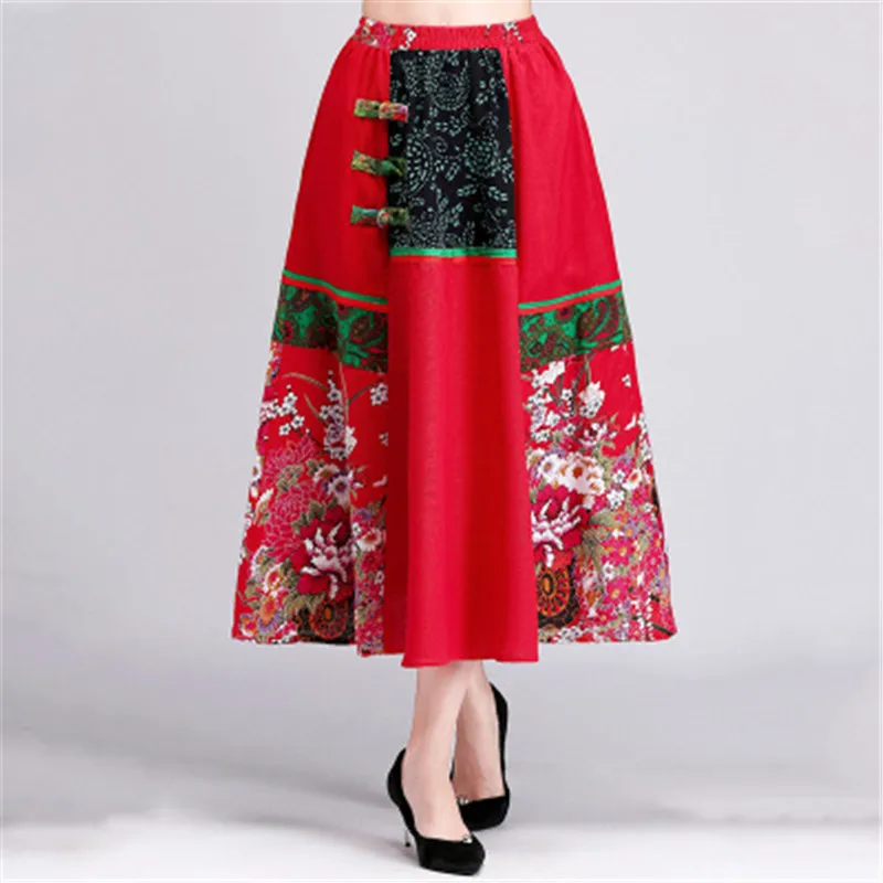 

Faldas Mujer Moda 2019 Summer New Elegant Vintage Print A-Line Indie Folk Cotton Linen Harajuku Ethnic Hot Fashion Skirts Womens