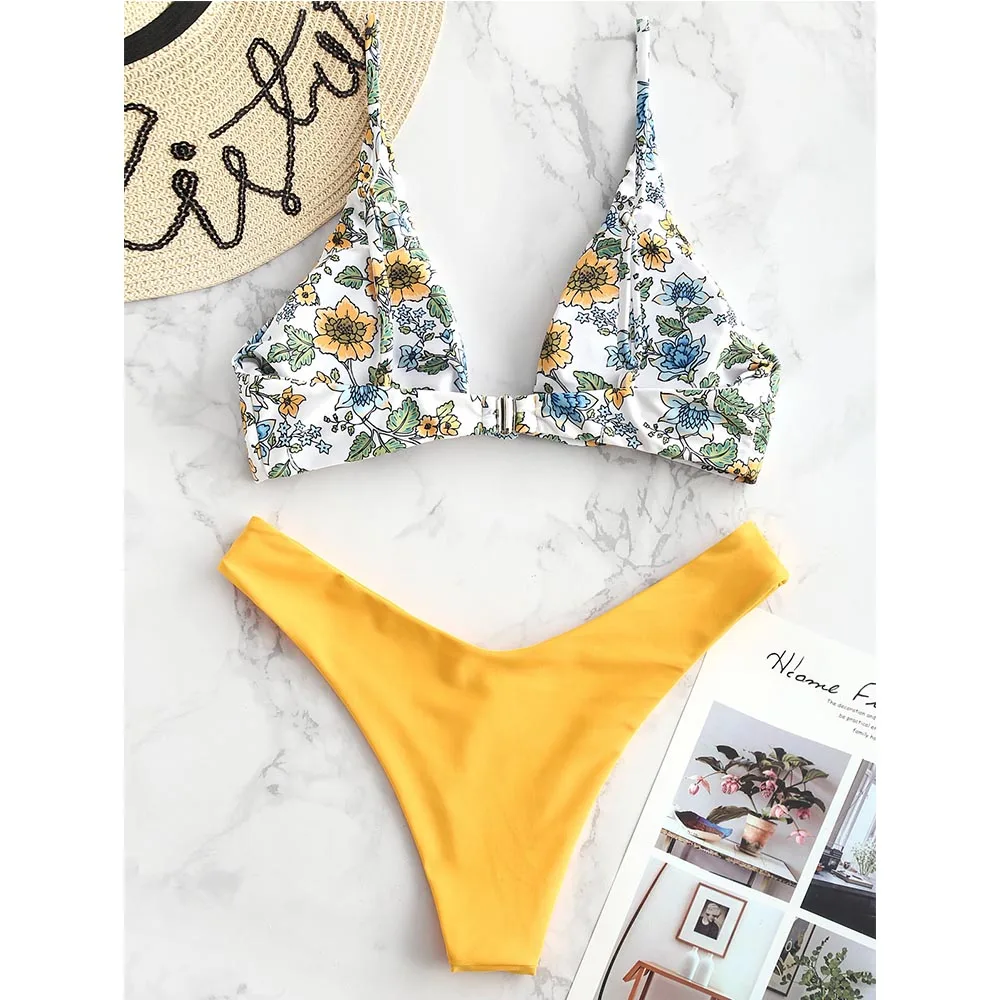 ZAFUL Бикини Push Up Цветочный комплект из бикини с глубоким вырезом Prairie Chic Купальный