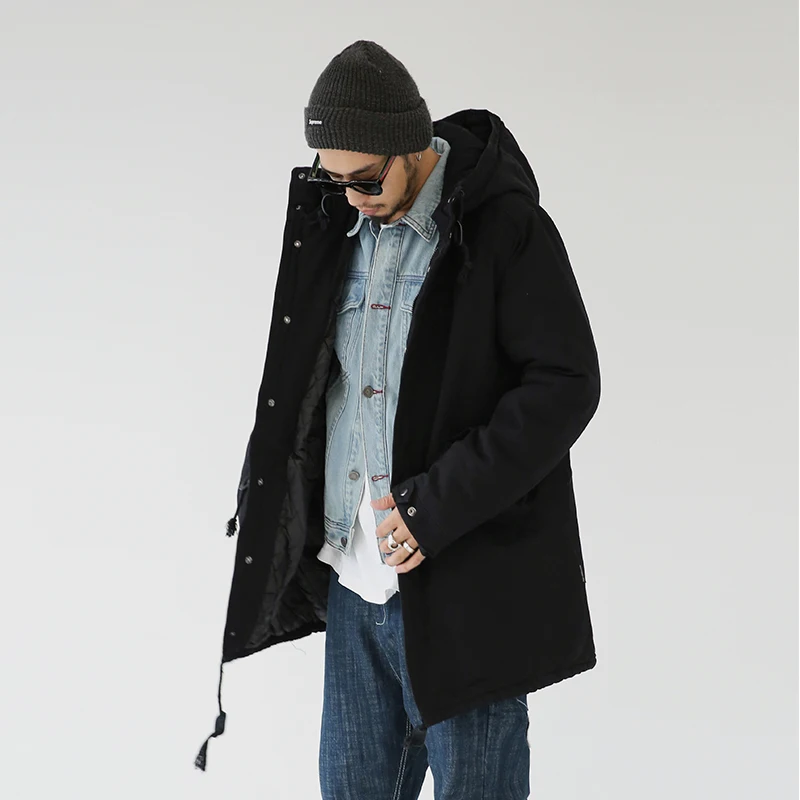 CHINISM зимнее классическое черное длинное пальто с капюшоном мужская повседневная