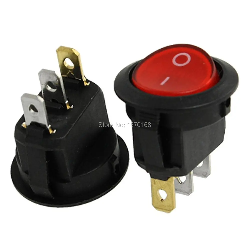 5 шт./лот х красный свет включения-выключения SPST Круглый AC 6A/250 V 10A/125 V кулисный переключатель