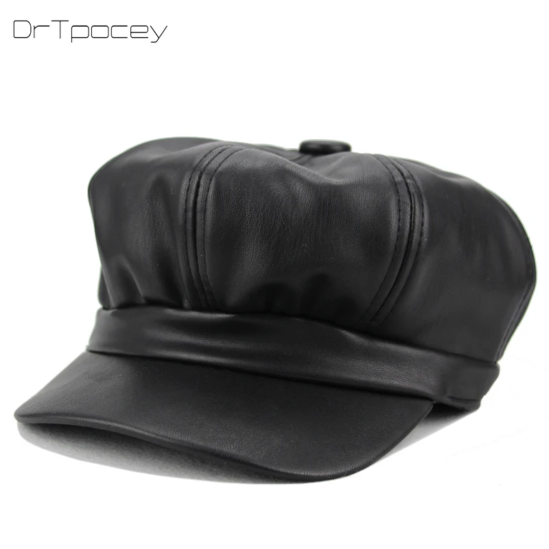 2018 New Solid Color PU Berets Women's Newsboy Cap Octagonal Men Caps Girls For Spring And Autumn British Style Of Hat | Аксессуары