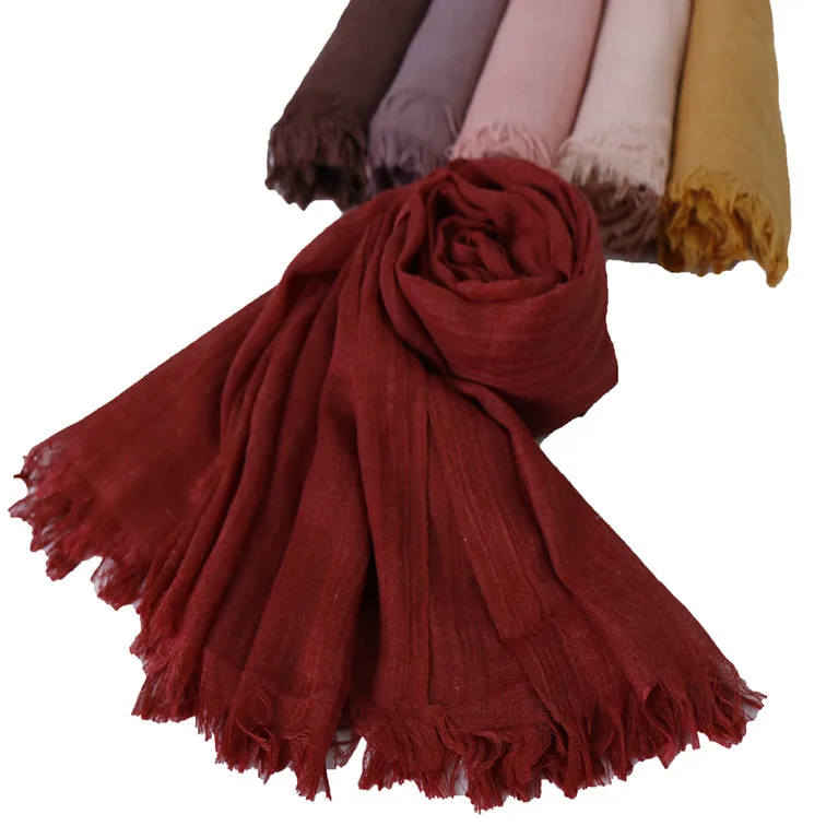 Spring summer maxi Plain Hijab Scarf Shawls muslim headscarf soft cotton Frayed Hijabs Pashmina wraps headband scarves 190x120cm |