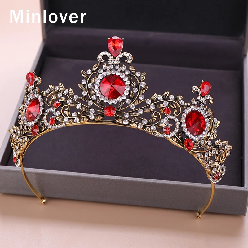 Minlover барокко винтажная красная свадебная диадема с кристаллами короны женские