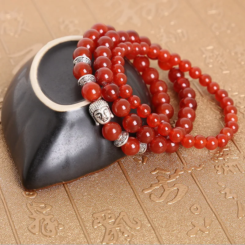 3 шт. Набор браслетов длина 19 см натуральный красный камень сердолик подвеска в