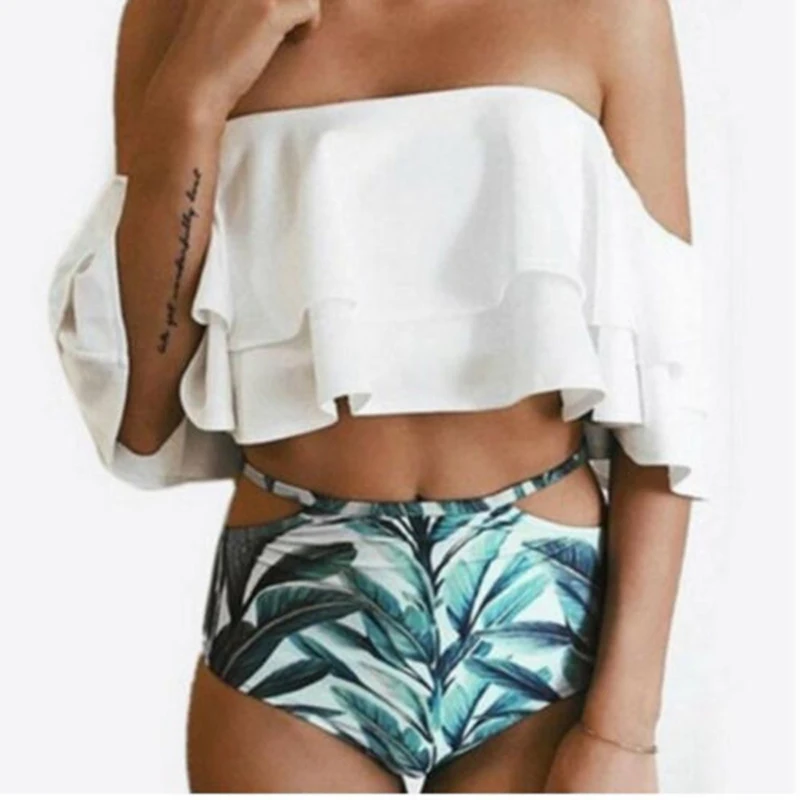 2018 Женский комплект бикини с открытыми плечами и рюшами бюстгальтер подкладкой