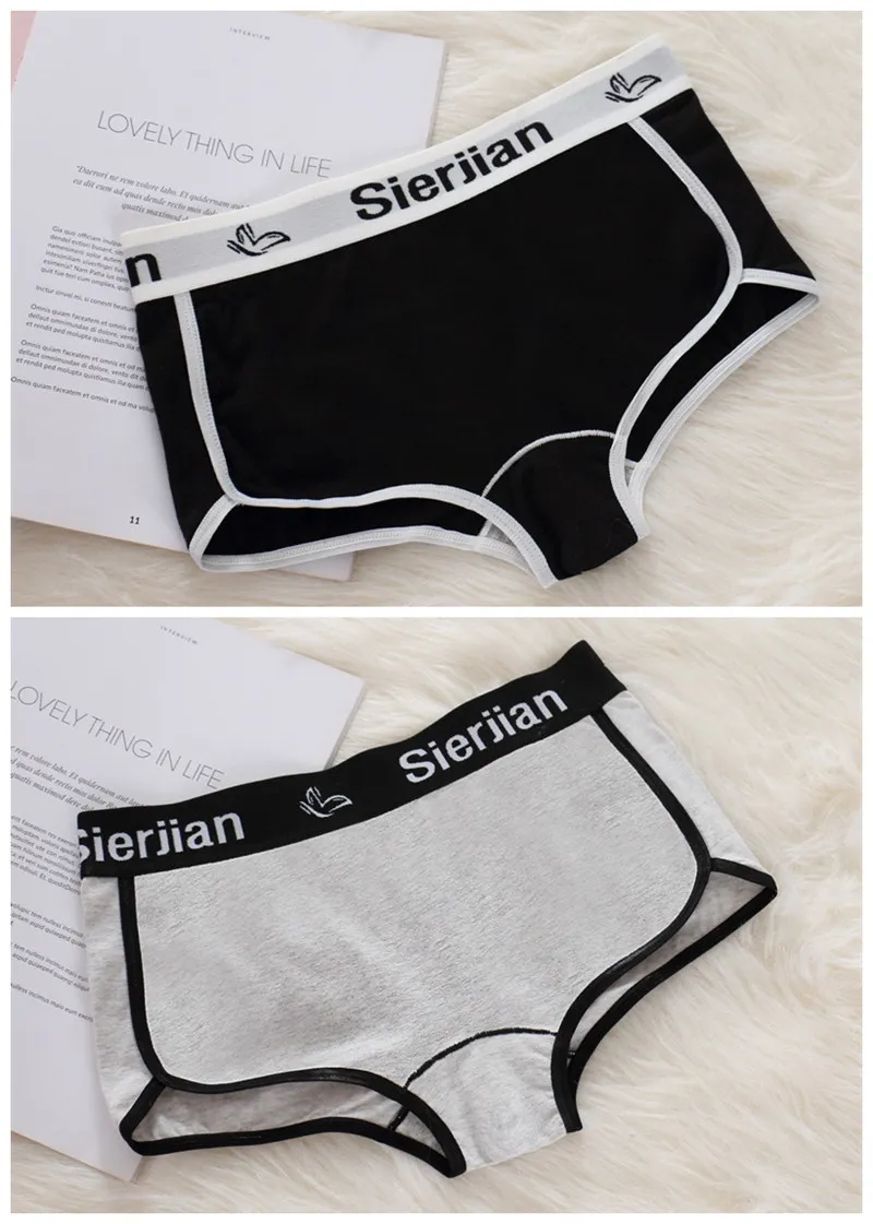 Black Gray 2PCS Fitness boyshorts women underwear cotton female Panties ladies Panty womens boxer briefs motion shorts Letter Fashion - Цвет: Black Gray
