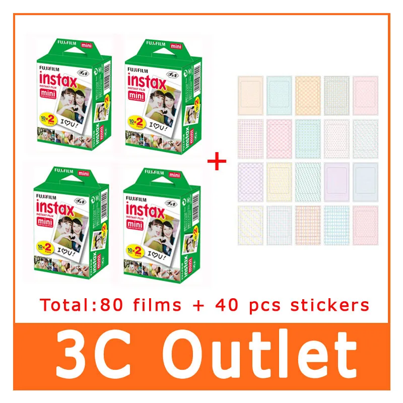 Fujifilm Instax Мини пленка 80 листов + 40 шт. декоративная наклейка для камеры Mini 9 8 7 S 25 50 90