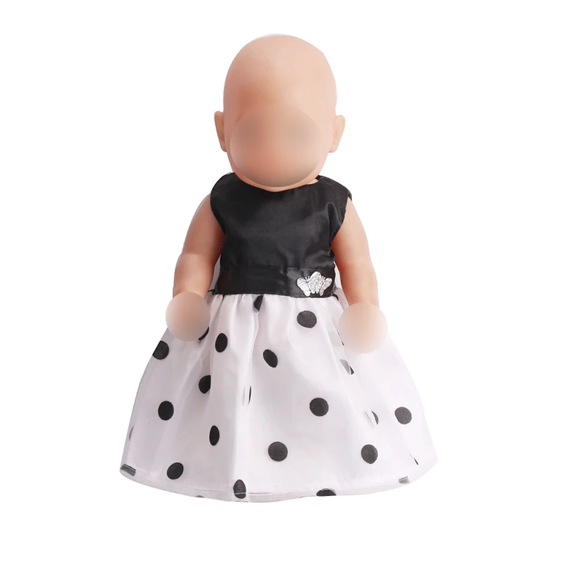 

Doll clothes Fashionable polka dot evening dress fit 43 cm baby dolls and 18 inch Girl dolls accessories f83