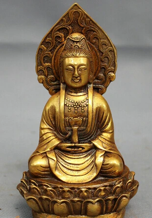 

0 Chinese Bronze Gilt Buddhism Pot Lotus Kwan-yin GuanYin Buddha Goddess Statue