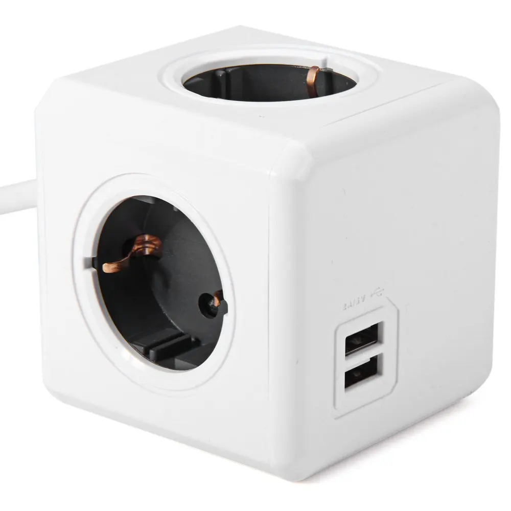 Розетка Allocacoc PowerCube с 4 розетками переходник двумя USB-портами и кабелем 3 м |
