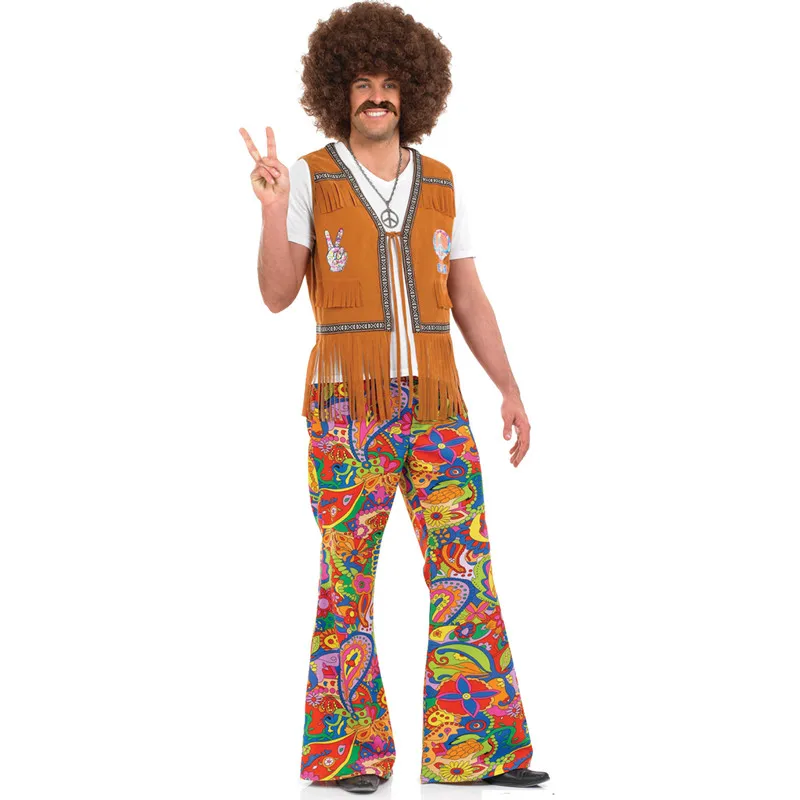Для мужчин/женщин 60 s/70 s ретро хиппи Groovy танцы Groovy хиппи диско маскарадный костюм с колокольчиками маскарадные костюмы для вечеринки