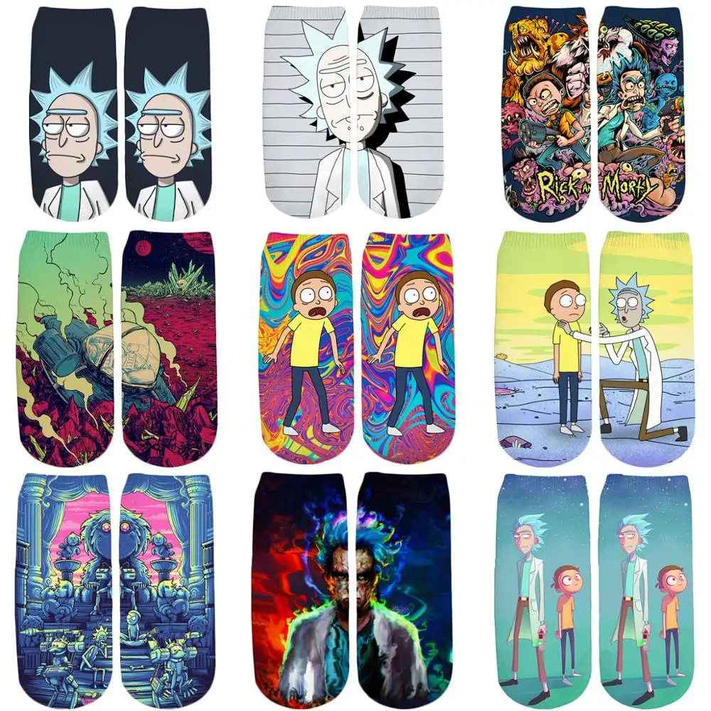 PLstar Cosmos/Новинка года; милые короткие носки с 3D принтом с героями мультфильмов Rick and Morty для мужчин и женщин; корейские носки в стиле Харадзюку; WZ033