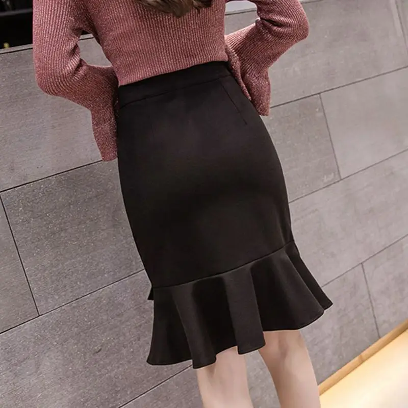 SEXMKL Faldas Mujer Moda Весна Лето юбки женские Высокая талия оборки черная юбка красная офисная юбка карандаш размера плюс Jupe