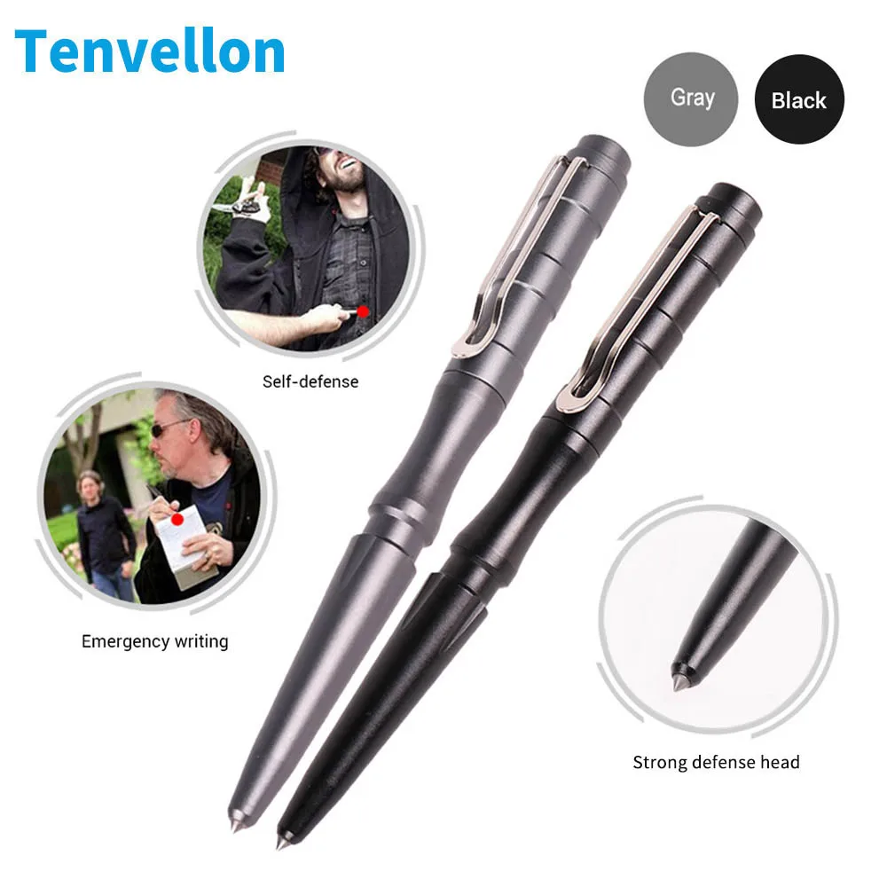 

Tenvellon Self Defense Tactical Pen Black Gray Color Simple Package Personal Emergency Defense Tool Security Protection EDC Tool