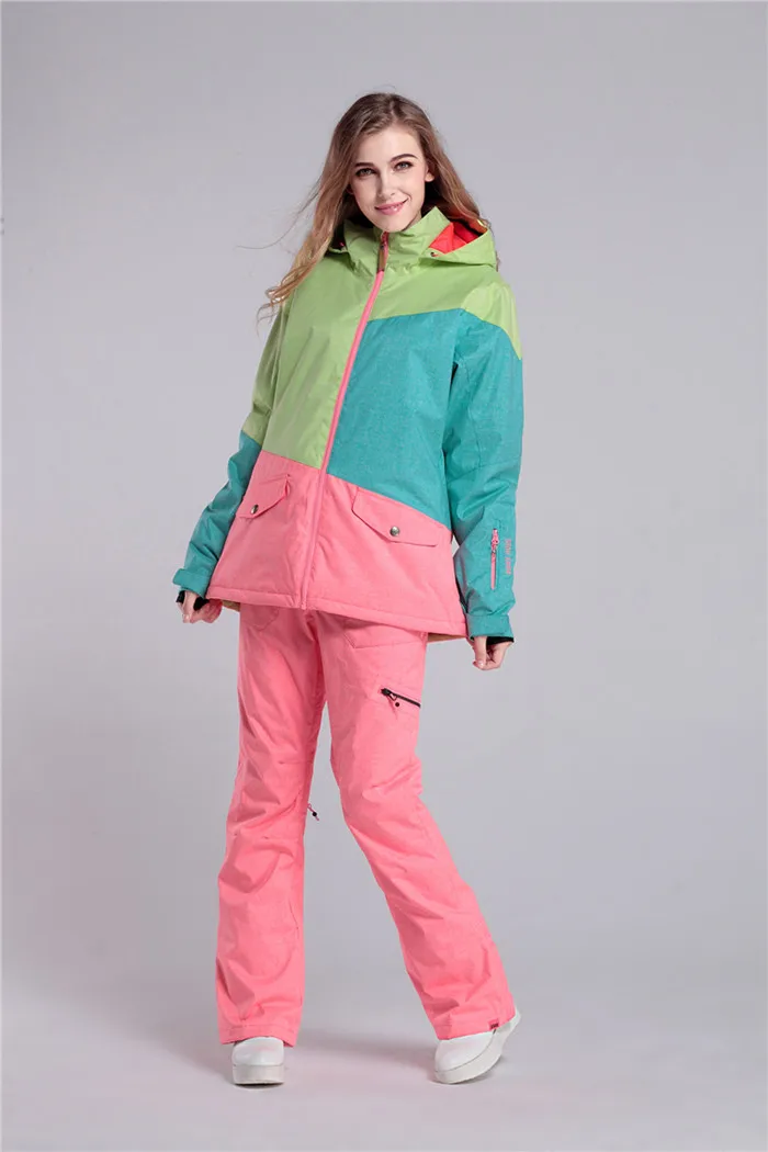 Новый Зимний лыжный костюм Gsou женский цветной джинсовый ветрозащитный