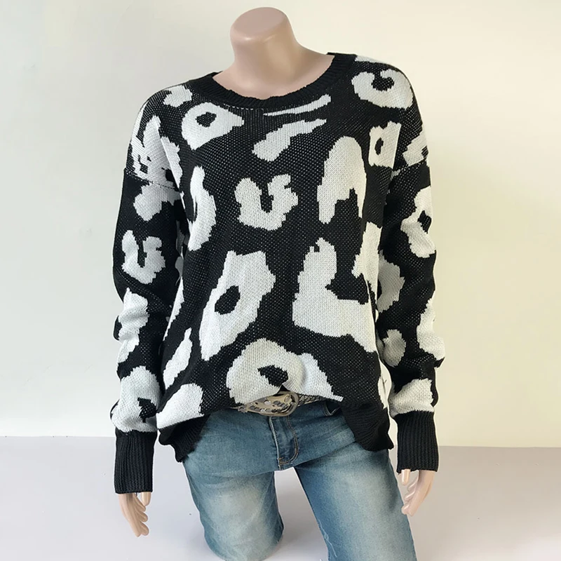 2019 Leopard Women Autumn Sweater O-neck Knitted Female Winter Pullover Short Casual Ladies Jumper Pull Femme | Женская одежда