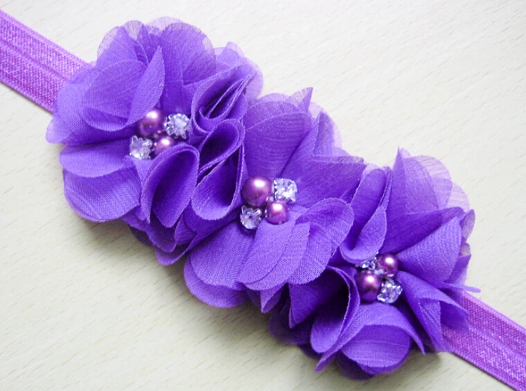 12PCs per Set 12Colors Baby Girls Pinkbabi Three Chiffon Flowers Headband Handmade Free Shipping | Детская одежда и обувь