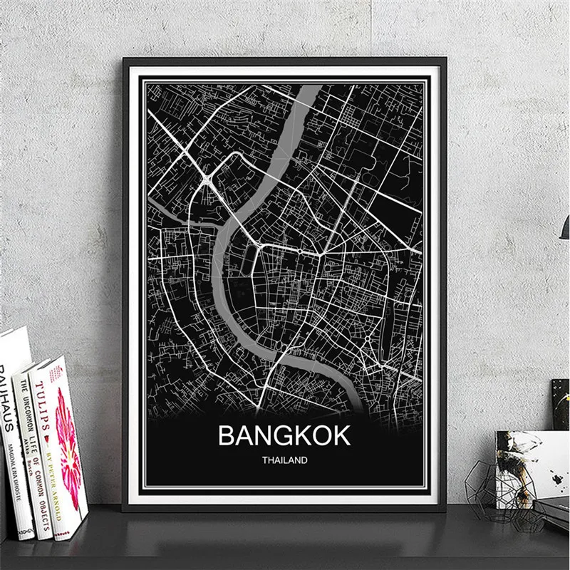 BANGKOK Индивидуальные карты вашего города плакат абстрактный холст с покрытием бумага Живопись Художественная печать Картина гостиная кафе домашний декор - Цвет: BANGKOK
