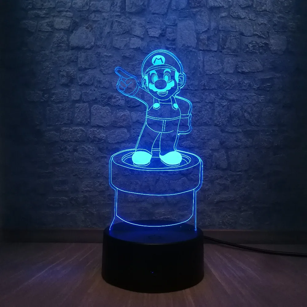 Мультфильм милый супер Марио действие 3D LED RGB сенсорный Ночной светильник Рисунок