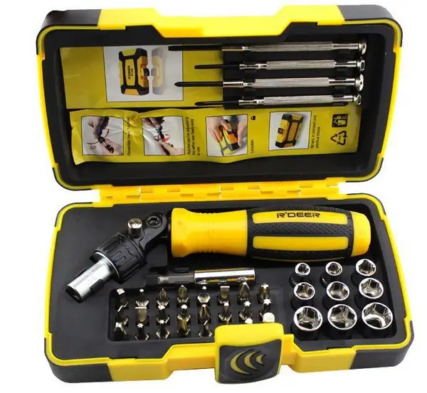 

R'DEER HIGH QUALITY TOOLS SET Cr-V multi-use 39pcs socket ratchet screwdriver bits kit NO.RT-1639 freeshipping