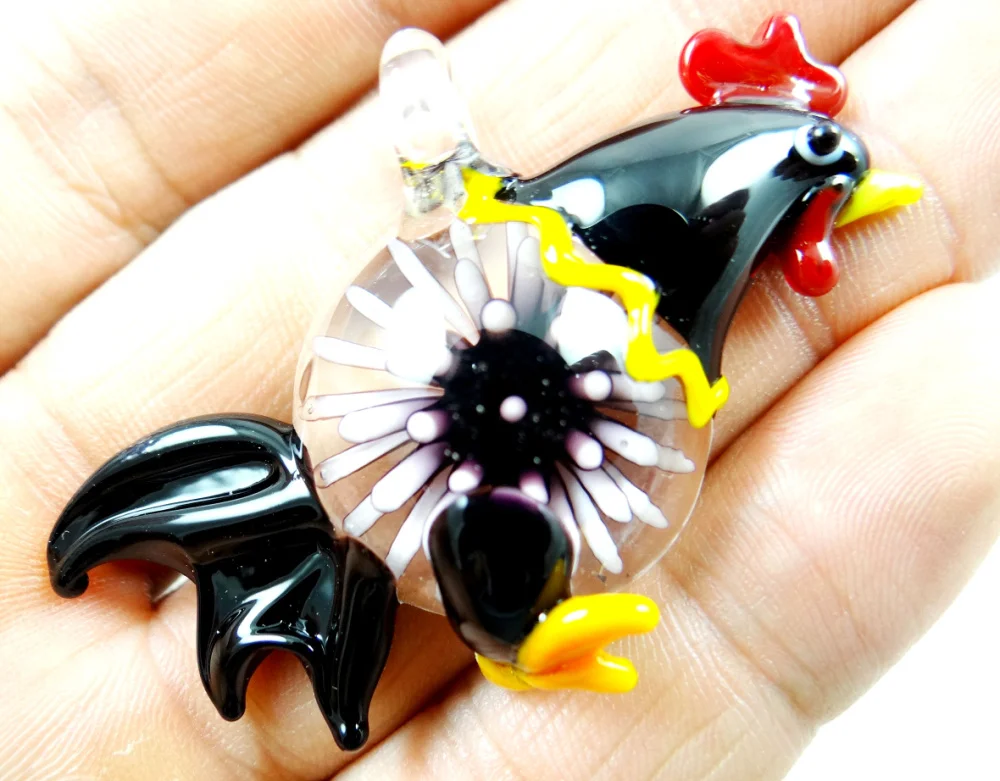 Разноцветное ожерелье с подвеской в виде курицы из глазурованного стекла Liuli 58*30