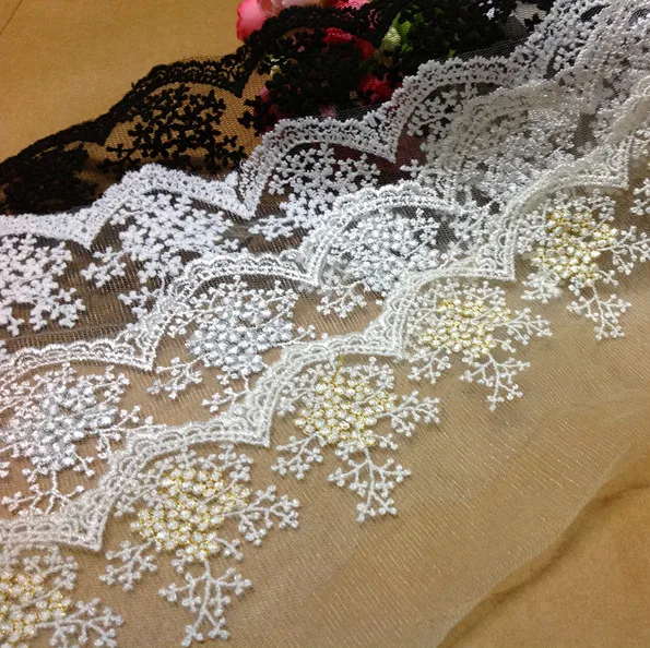 5 Yard/Lot Handmade DIY black white gold silver embroidery lace trim 10cm fabric wedding dress clothing accessories | Дом и сад