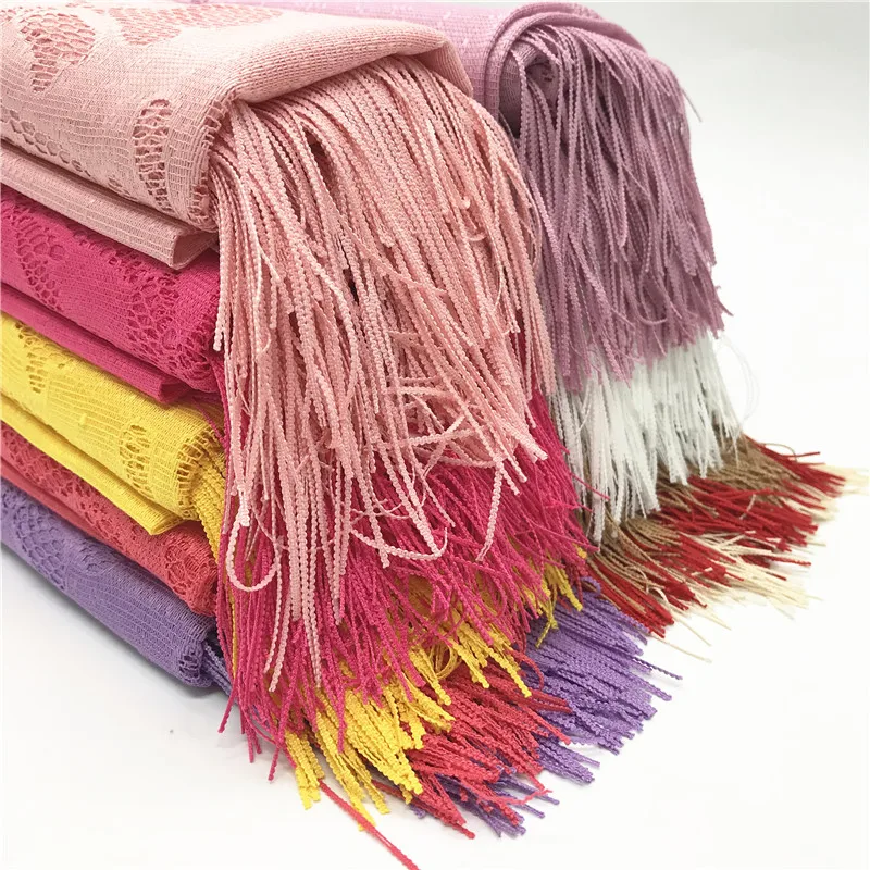 NEW plain Embroidery hijab scarf tassel cutout desgin soft women pashmina muslim echarpe wraps muffler islamic hijabs 10pcs/lot |