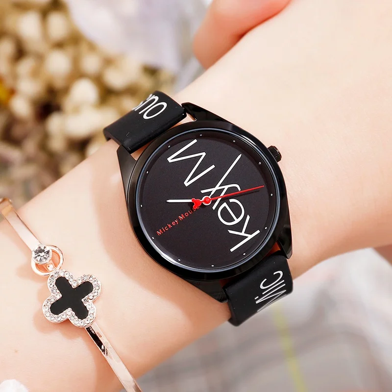 

Mickey Sweet Candy Girls Love Pink Round Quartz Watch Ladies Fashion Trend Student Waterproof Watches Gift Disney Teen Clock New