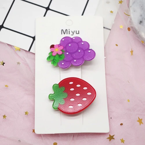 Grape Новое поступление 2 шт./компл. Детские аксессуары для волос; Головные уборы комплект клубника ананас заколки для волос с фруктами мультфильм морковь заколки для волос для девочек - Цвет: Grape
