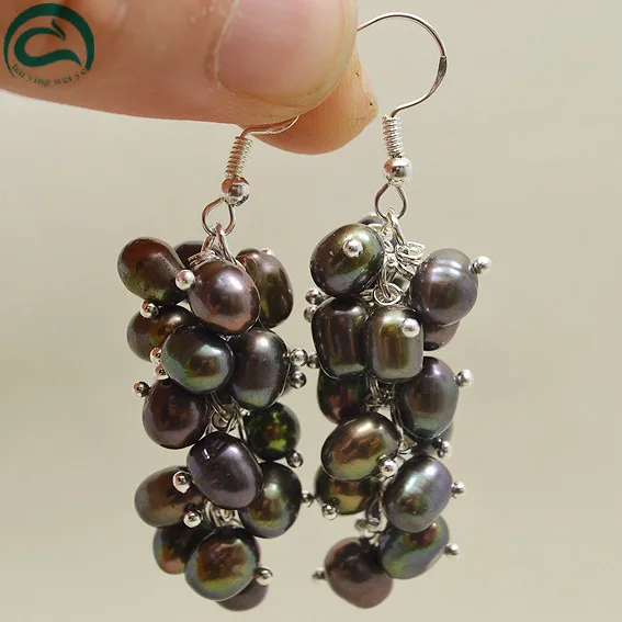 Серьги из кофейно-коричневого виноградного жемчуга Женские Ювелирные изделия 100%