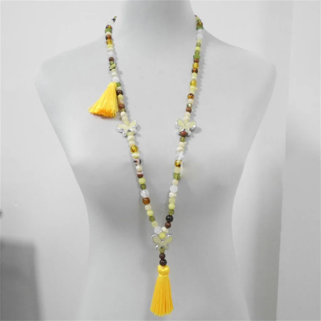 Long Necklace Bohemian Retro Butterfly Pendant Tassel Bead Sweater Chain Gift d90507 | Украшения и аксессуары