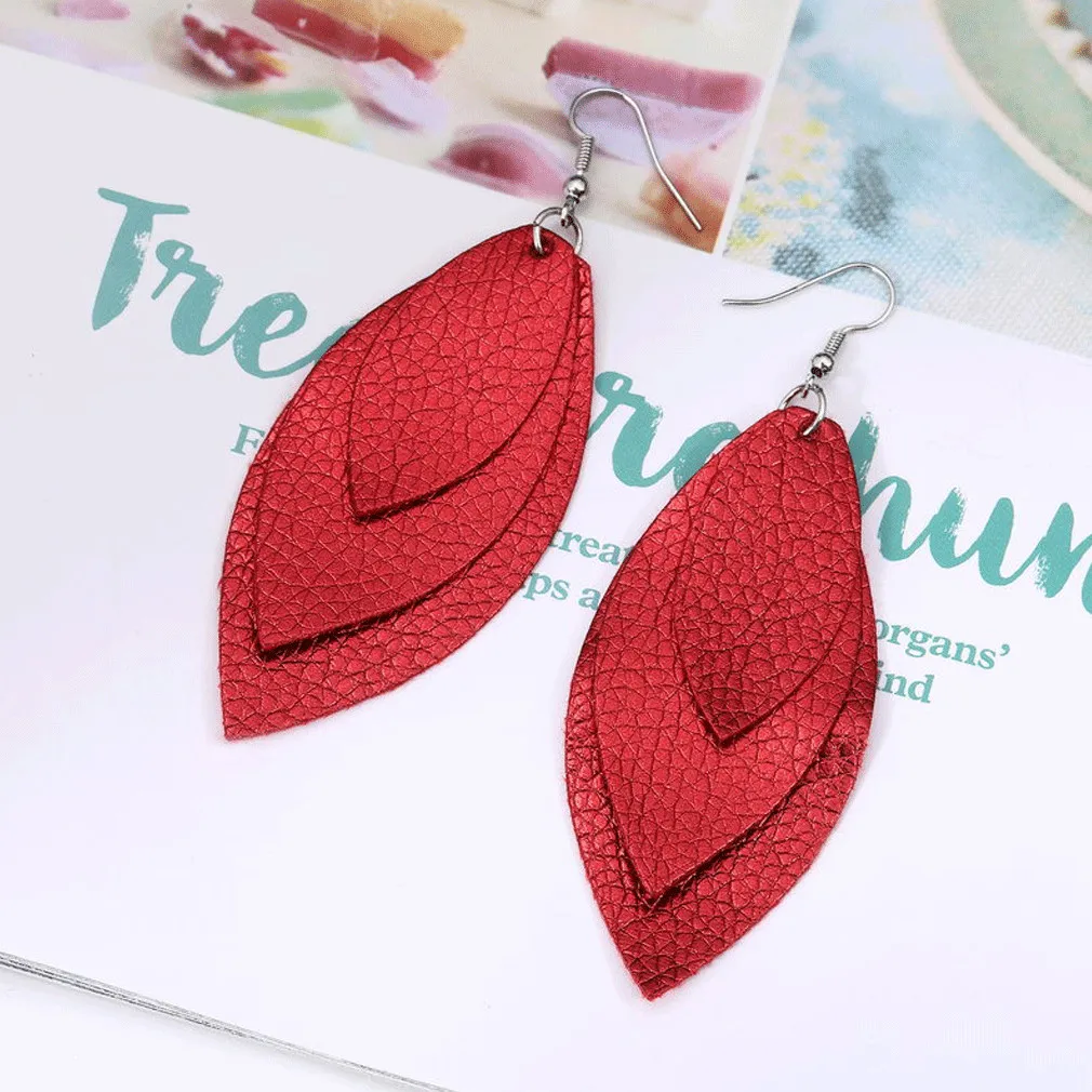 Women Multiple Colors Hook Earrings Jewelry Leather PU Faux Leaf Water Drop 2019 Fashion | Украшения и аксессуары