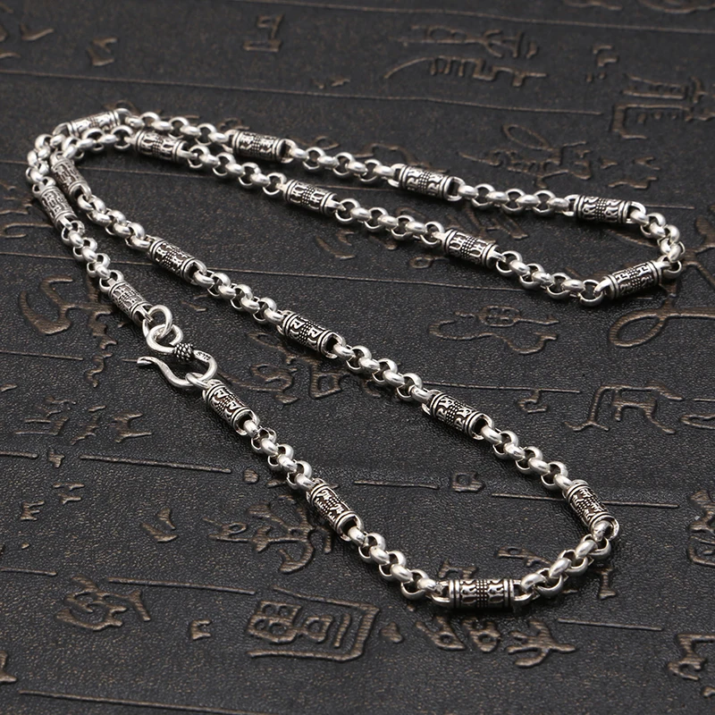 2019 Творческий толщиной 5 мм Будда мантра цепи ожерелье 100% 925 стерлингового