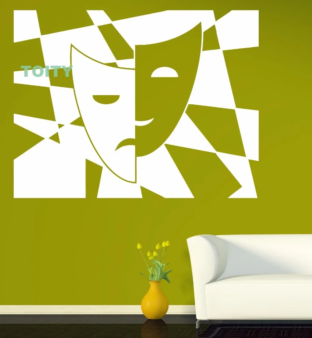 

Vinyl Decal symbol theatrical art laughing and crying mask Wall Sticker Home Interior Design Art Mural Bedroom Decor H57cmxW75cm