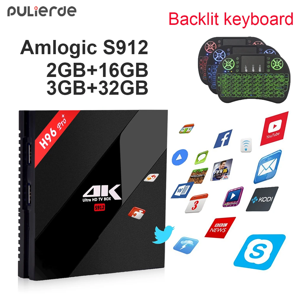 Интеллектуальная ТВ приставка PULIERDE H96PRO Plus Android 7 1 Восьмиядерный Amlogic S912 3G 32G 2 4 ГГц/5