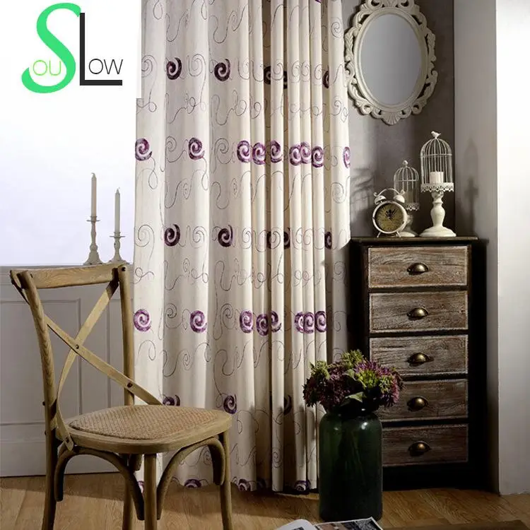 Занавес медленная душа коричневый фиолетовый хлопковый с вышивкой французский