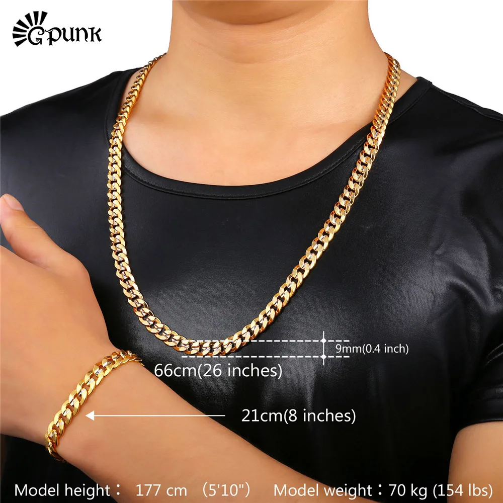 Двухцветное золотое ожерелье браслет мужские ювелирные изделия оптом 9 мм цепь и