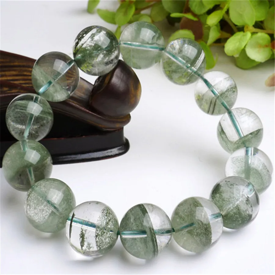 15mm Genuine Natural Green Chlorite Phantom Quartz AAAAA Transparent Clear Round Bead Women Men Powerful Stretch Bracelet | Украшения и