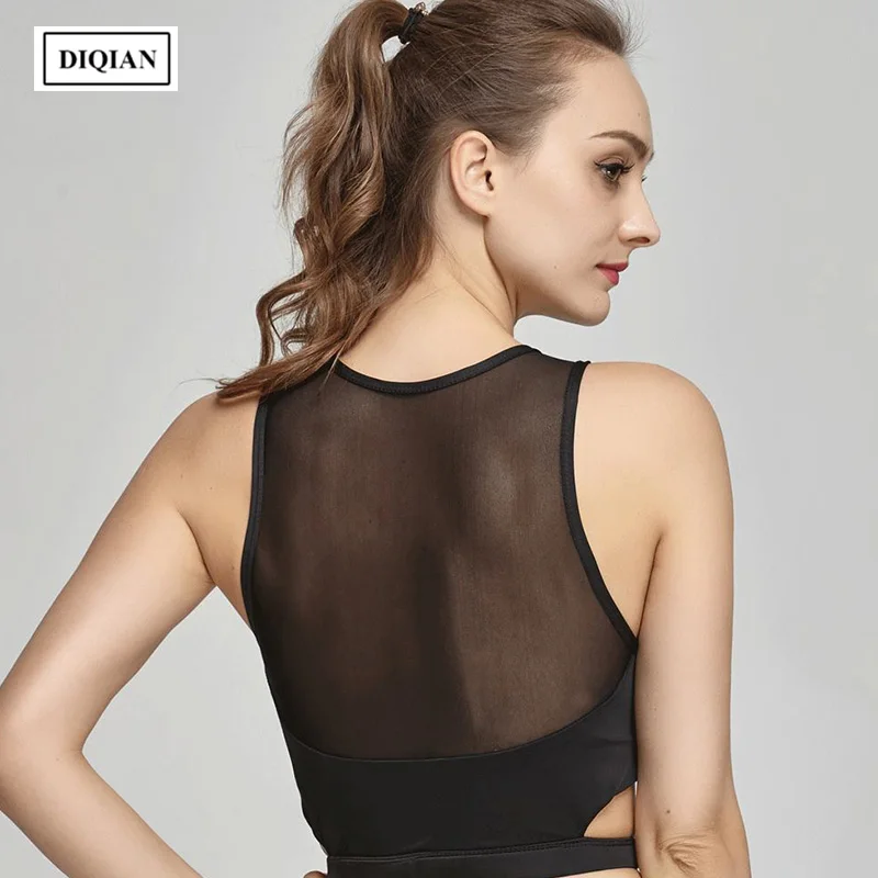 DIQINA New Arrival Antihunting Sports Bras Women Mesh Femme Running Splicing Yoga Fitness Famale Tank Top Plus Size XL | Спорт и