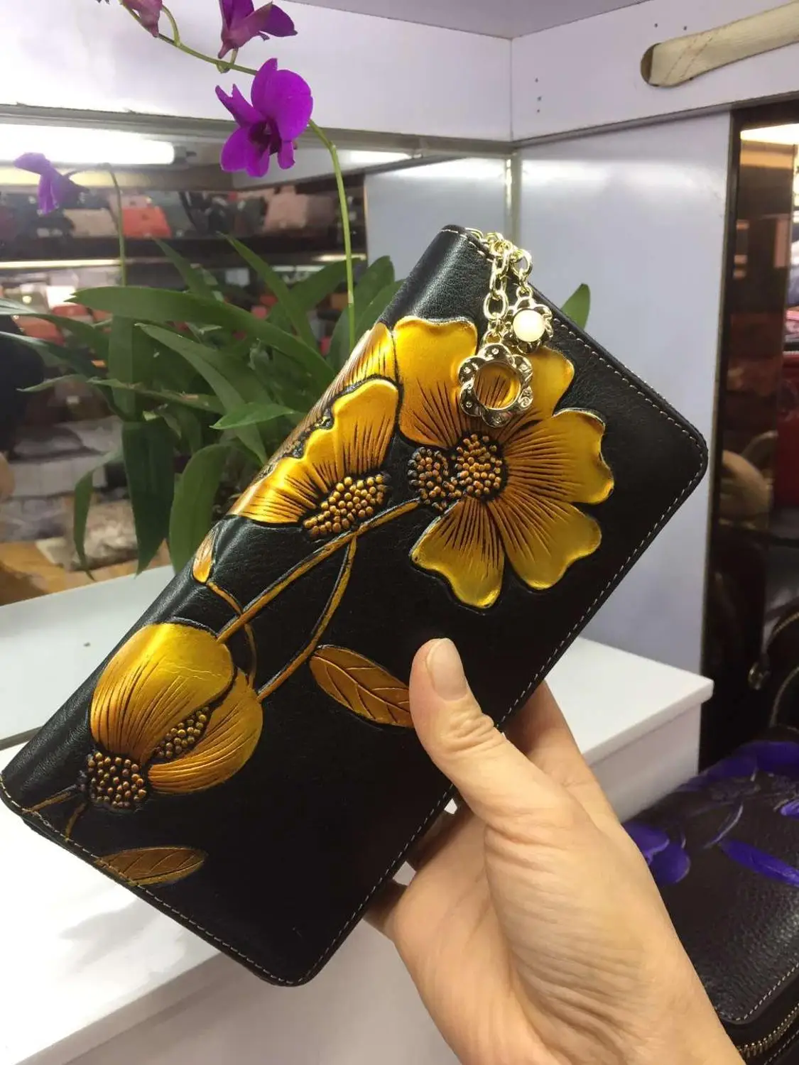 yellow Роскошный женский кошелек, известный бренд, модный кошелек, винтажный кошелек с цветочным принтом, сумки для мобильных телефонов, Дамский клатч, кошелек для монет - Цвет: yellow