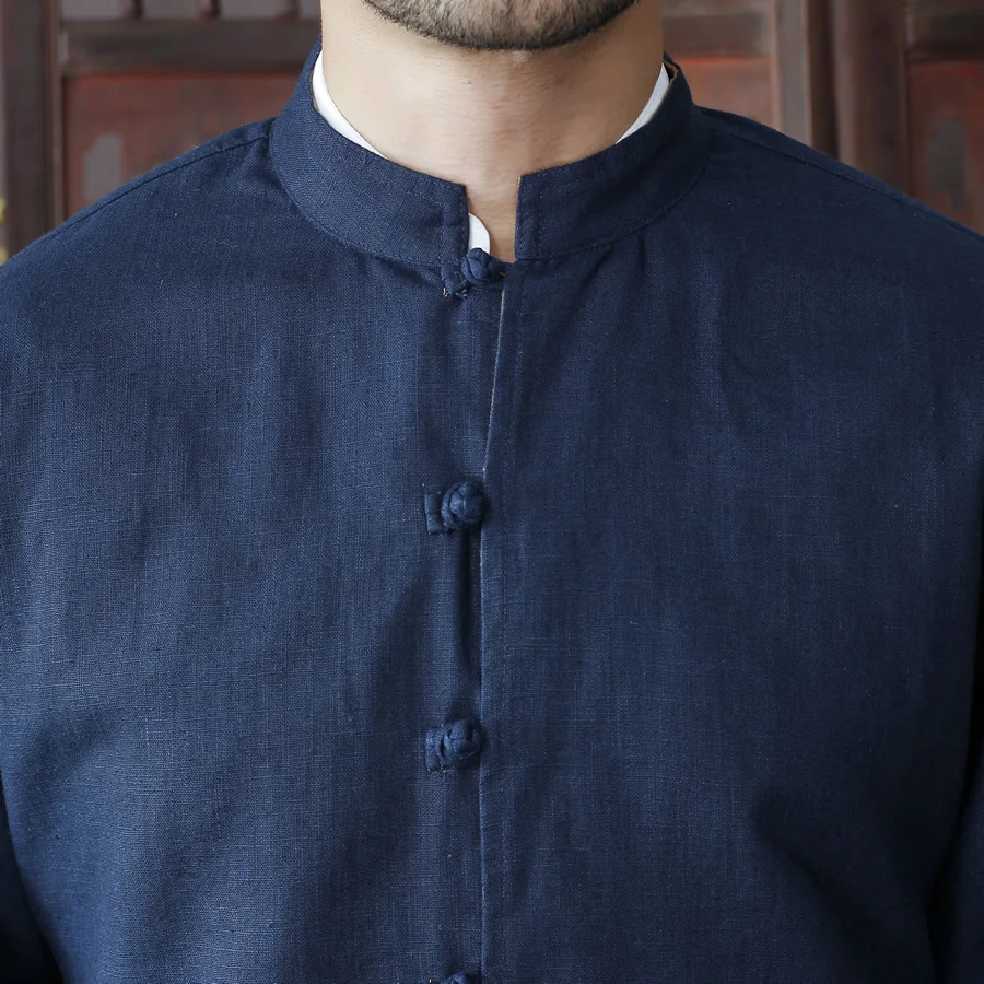 Синяя и Золотая Китайская традиционная Мужская двухсторонняя хлопковая льняная