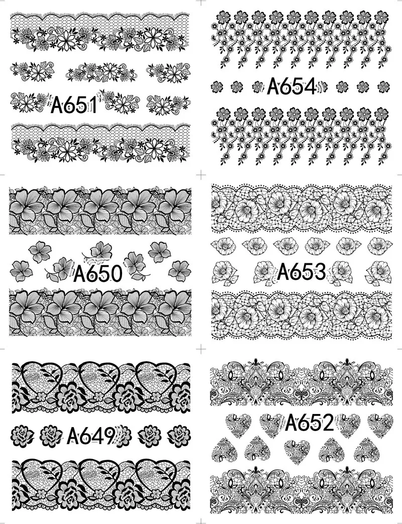12 листов черные цветы кружевной дизайн ногтей полное покрытие водная копия