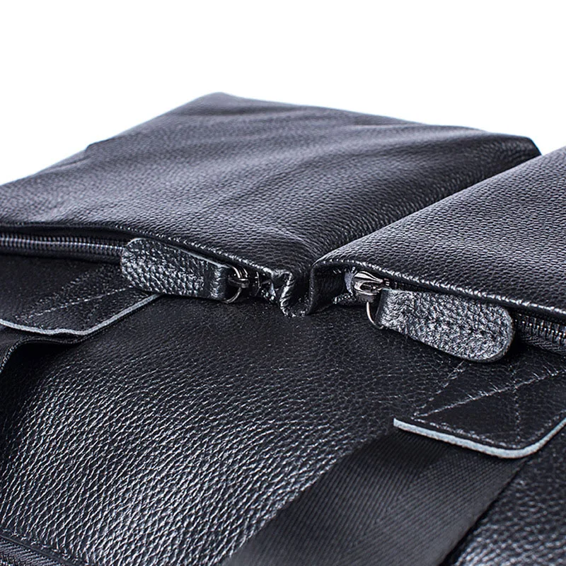 

New Brand Genuine Leather Men's Messenger Bags Soft Surface Calfskin Litchi Pattern Black Large Men's Laptop Briefcases