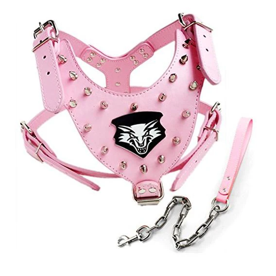 Шлейка и поводок для собак из мягкой кожи с шипами Pitbull Bully|har jewelry|harness chainharness leash |