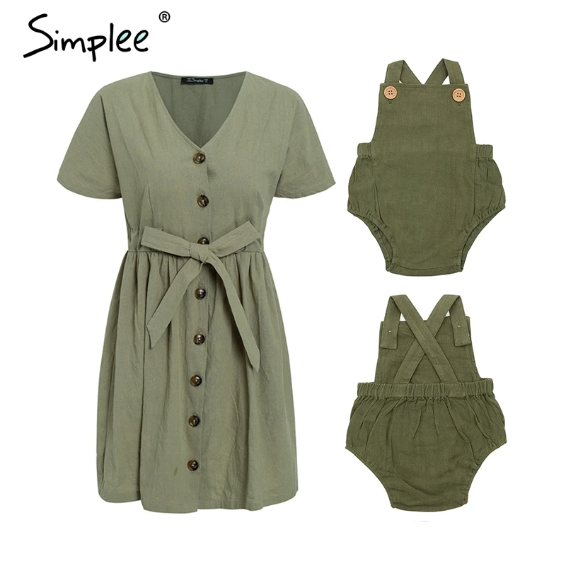 Simplee/винтажное Хлопковое платье на пуговицах для женщин Рубашка с v образным
