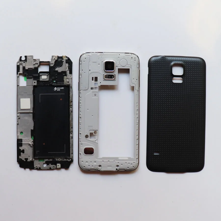 Черный Original Full Housing Front Plate Frame Holder Bezel+ Back Cover Case+Middle Frame For Samsung Galaxy S5 G900F G900H G900P/M/T - Цвет: Черный