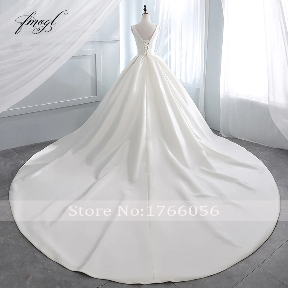 Fmogl Vestido De Noiva, v-образный вырез, бальное платье, свадебные платья,, простое, часовня, шлейф, матовое, атласное, Драпированное, принцесса, свадебное платье