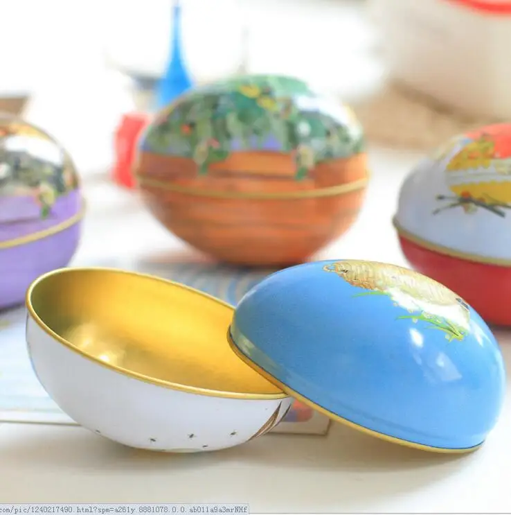 6PCS/LOT Small Easter holiday Box Egg Shape Storage Can Chocolate Collect box Rabbit Printing tin gift case Pill | Дом и сад
